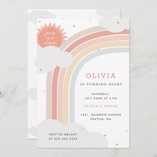 Invitation Arc en ciel, soleil et nuages Anniversaire de l'en (Devant / Derrière)