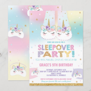 Invitation Arc en ciel Unicorn Dormir Pajama fête d'anniversa