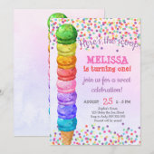 Invitation Arc en ciel Voici l'anniversaire de la fille de la (Devant / Derrière)