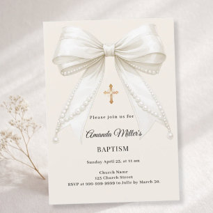 Invitation Arc en ivoire Crème Perles Fille Élégant Baptême