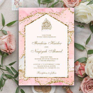 Invitation Arc en marbre d'agate rose doré de mariage musulma