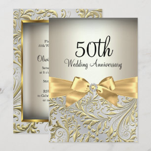 Invitation Arc en or élégant et tourbillon floral 50e anniver