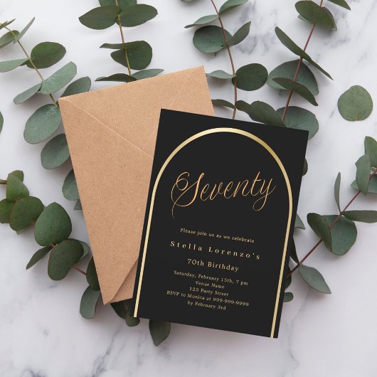 Invitation Arc en or noir luxe 70e anniversaire