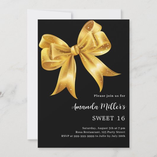 Invitation Arc en or noir Sweet 16 (Devant)