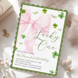 Invitation Arc en rose Chanceux Un Trèfle 1er Anniversaire