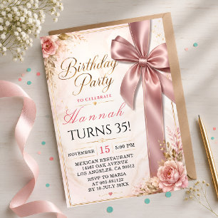 Invitation Arc en Rose Élégant 35e Anniversaire
