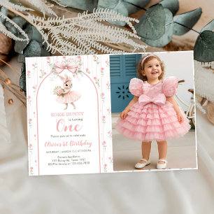 Invitation Arc en rose et floral Some Bunny a 1 an 1er annive