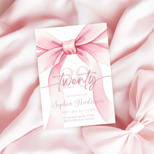 Invitation Arc en rose poudré élégant pour 20e anniversaire
