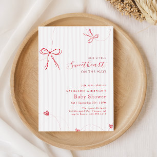 Invitation Arc en Rose Rouge Écriture Petite Baby Shower Douc