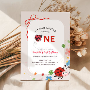 Invitation Arc en Rouge Floral Petite Coccinelle 1er Annivers