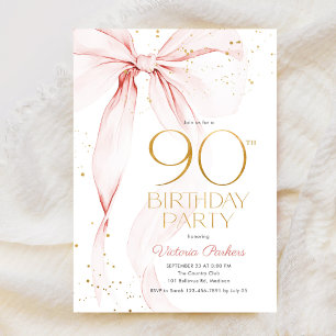 Invitation Arc en ruban rose élégant 90e anniversaire