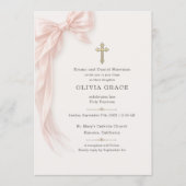 Invitation Arc en ruban rose pour baptême (Devant)