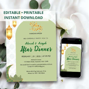 Invitation Arc en terre cuite verte élégant pour Iftar de Ram