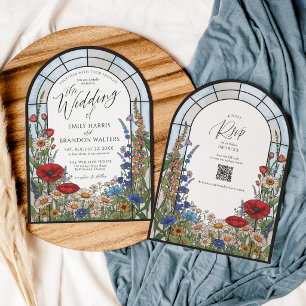 Invitation Arc en Verre Peint de Fleurs Sauvages Modernes pou
