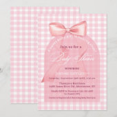 Invitation Arc en vichy rose avec noeud mignon, thème pour la (Devant / Derrière)