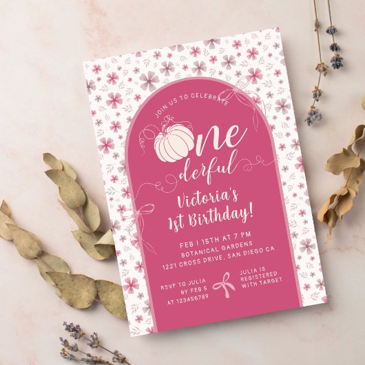 INVITATION ARC ET RUBAN ROSE PUMPKIN FLEURS D'AUTOMNE ANNIVER