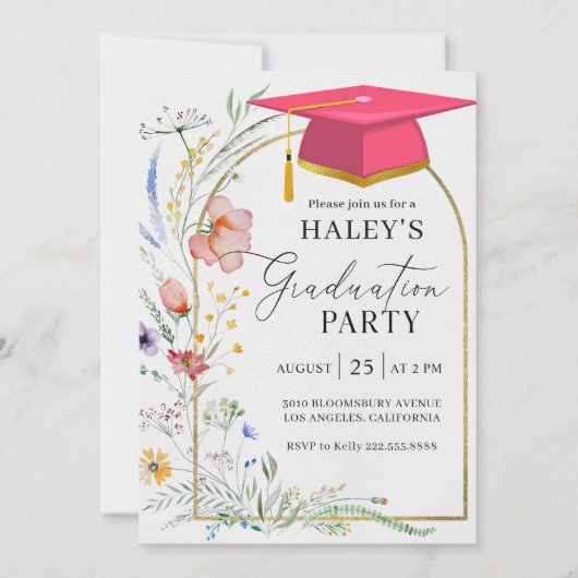 Invitation Arc Fleur sauvage moderne Script Grad Graduation 2 (Devant)