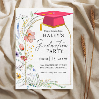 Invitation Arc Fleur sauvage moderne Script Grad Graduation 2