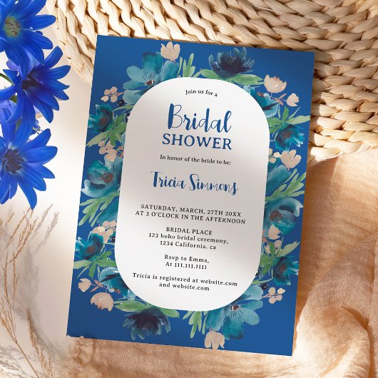 Invitation Arc floral bleu Boho moderne douche nuptiale
