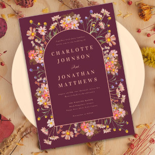 Invitation Arc Floral Bohème Élégant Mariage d'Automne Bourgo