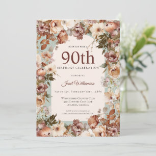 Invitation Arc floral de jardin rose et vert pour 90e anniver