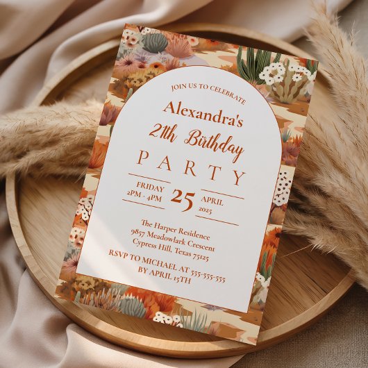 Invitation Arc Floral Désertique Anniversaire