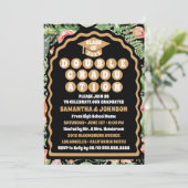 Invitation Arc floral d'or noir moderne double graduation (Debout devant)