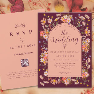 Invitation Arc Floral Élégant Mariage Automnal Bourgogne