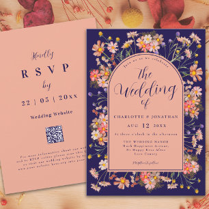 Invitation Arc Floral Élégant Mariage d'Automne Bleu Marine