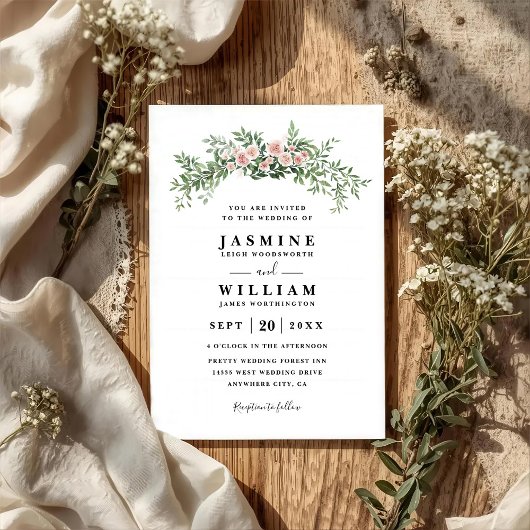 Invitation Arc Floral Élégant Rustique Moderne Code QR Mariag