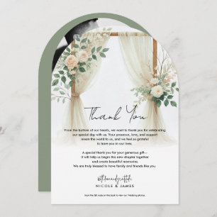 Invitation Arc Floral en bois vert Rose Merci rustique