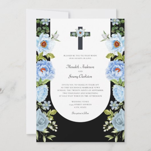 Invitation Arc floral foncé Mariage religieux croisé (Devant)