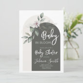 Invitation Arc floral gris bébé dans le Baby shower en fleur (Debout devant)