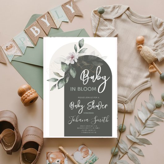 Invitation Arc floral gris bébé dans le Baby shower en fleur