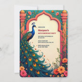 Invitation Arc floral indien élégant Peacock 60e anniversaire (Devant)