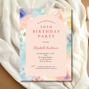 Invitation Arc Floral Moderne Rose Pastel 50e Anniversaire El