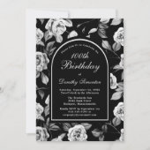 Invitation Arc floral noir blanc Rose 100e anniversaire (Devant)