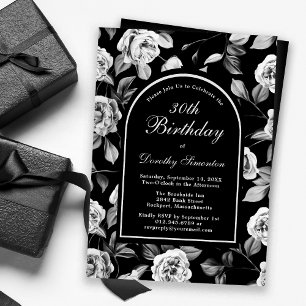 Invitation Arc floral noir blanc Rose 30e anniversaire