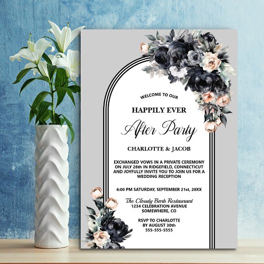 Invitation Arc floral noir gris Mariage après la fête