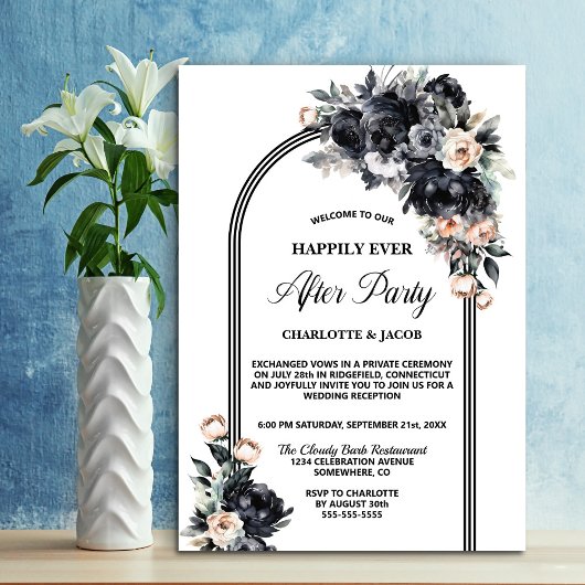 Invitation Arc Floral Noir Mariage après la fête
