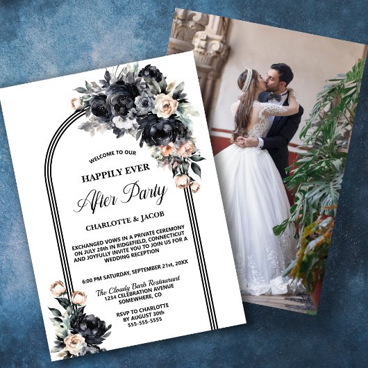Invitation Arc Floral Noir Mariage après la fête