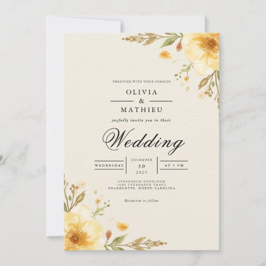Invitation Arc Floral Or Whimsy Mariage (Devant)