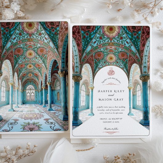 Invitation Arc Floral Orné & Dôme Mariage islamique