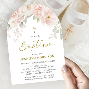 Invitation Arc floral rose pâle pour baptême de fille