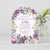 Invitation Arc floral rose violet 100e anniversaire (Debout devant)