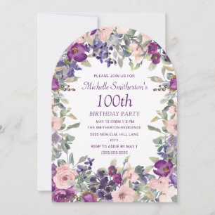 Invitation Arc floral rose violet pour 100e anniversaire