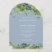 Invitation Arc floral vert Dusty bleu QR Code Mariage (Devant / Derrière)