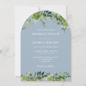 Invitation Arc floral vert Dusty bleu QR Code Mariage (Devant)