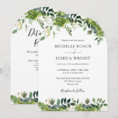 Invitation Arc floral vert moderne QR Code Mariage (Devant / Derrière)