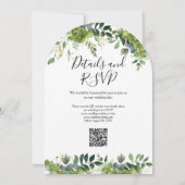 Invitation Arc floral vert moderne QR Code Mariage (Dos)